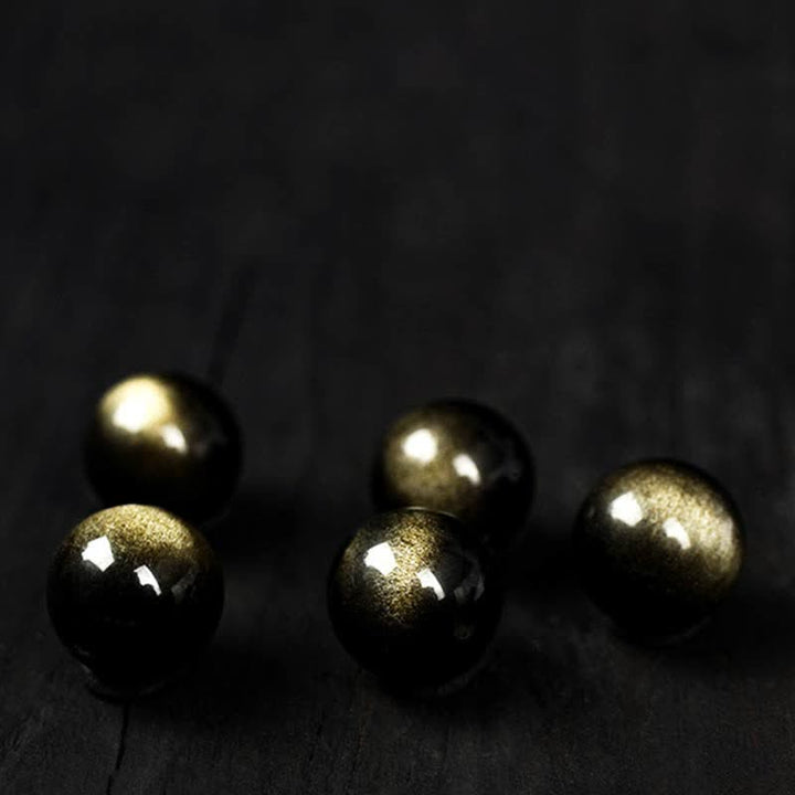 Buddha Stones To Experience a Reversal of Fortune Rainbow Obsidian Gold Sheen Obsidian Protection Bracelet - image 11