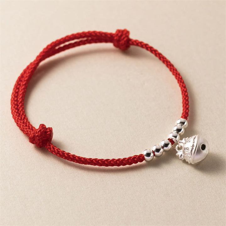 Buddha Stones Year of the Dragon 925 Sterling Silver Handmade Dragon Carved Success Braided Red Bracelet - image 2