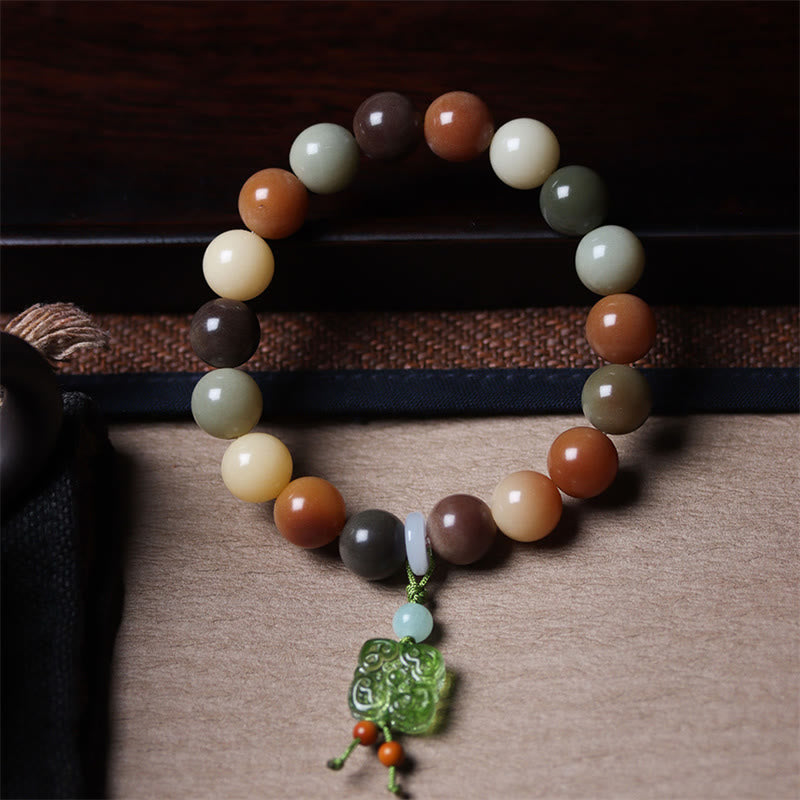 Buddha Stones Natural Multicolored Gradient Bodhi Seed Liuli Glass Charm Peace Bracelet - image 10
