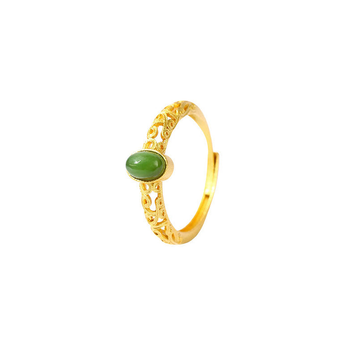 Buddha Stones Auspicious Cloud Pattern Cyan Jade Luck Adjustable Ring - image 5