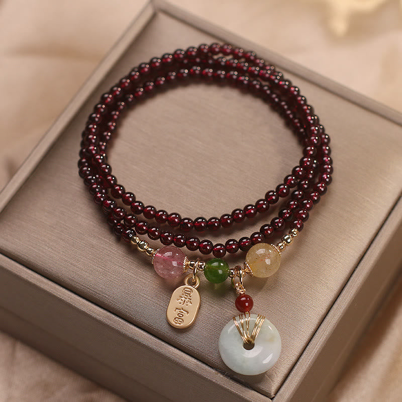 Buddha Stones Natural Garnet Strawberry Quartz Crystal Fox Koi Fish Peace Buckle Fortune Protection Triple Wrap Bracelet - image 14