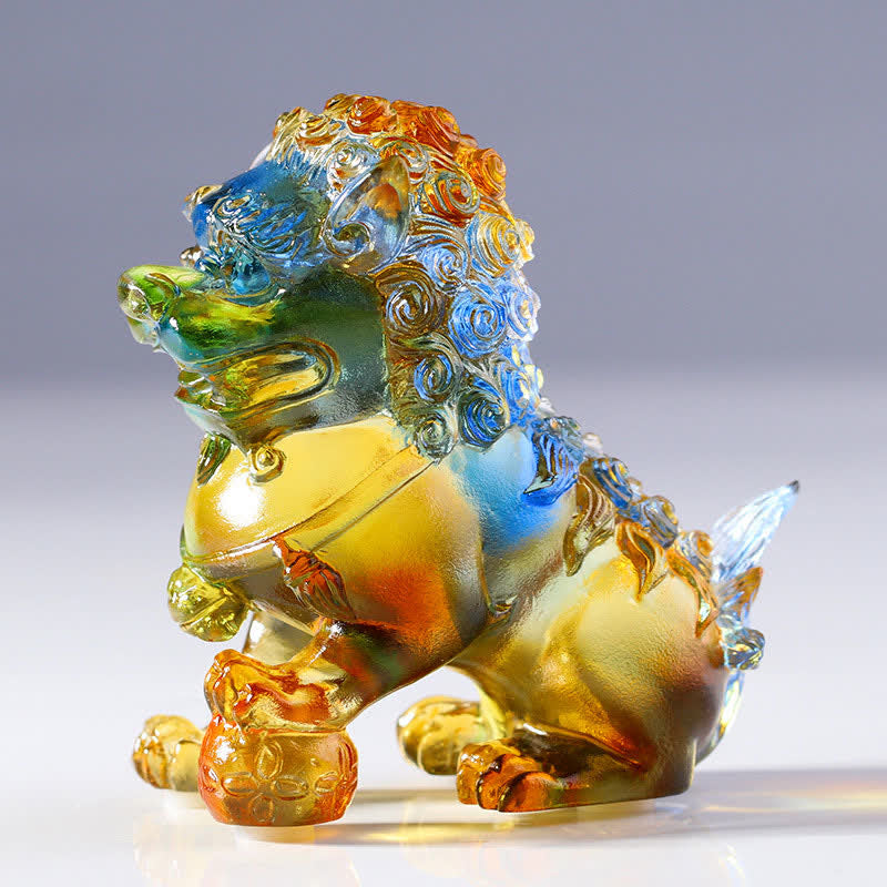 Handmade Liuli Crystal Lion Art Piece Strength Home Office Decoration - image 7