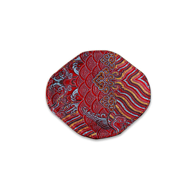 Buddha Stones Sea Wave Bamboo Plum Blossom Brocade Embroidery Cup Mat Pad Tea Cup Coaster Kung Fu Tea Mat - Coaster 13*11.5cm - Dark Red - image 22