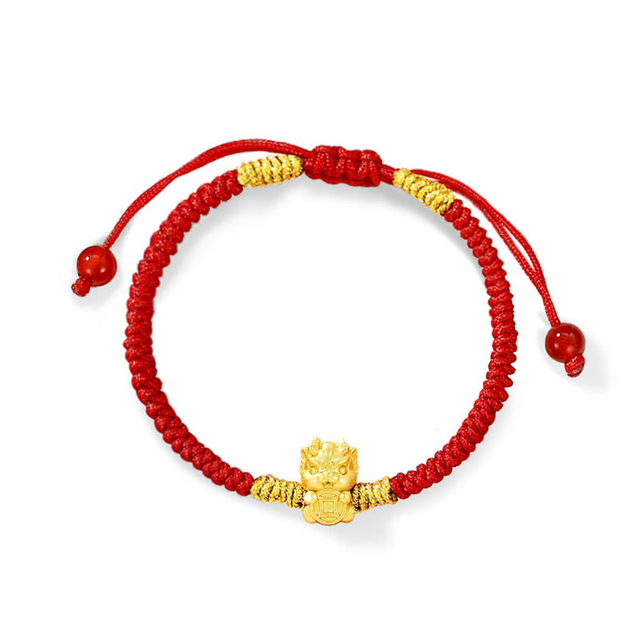 Buddha Stones 999 Sterling Silver Year of the Dragon Copper Coin Fortune Dragon Fu Character Luck Handcrafted Red String Braided Bracelet - image 7