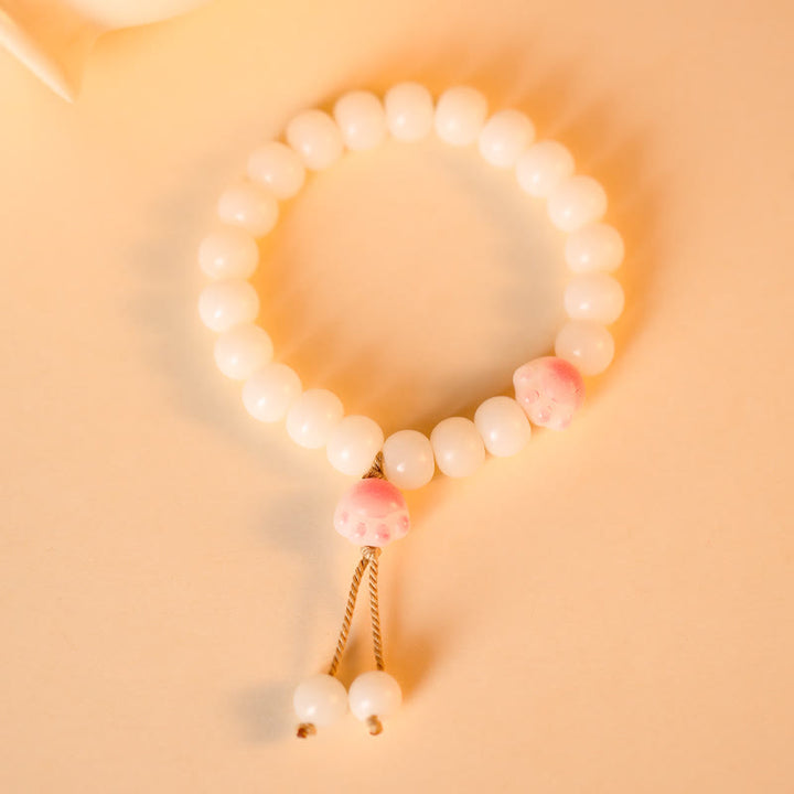 Buddha Stones Natural Bodhi Seed Lovely Paw Lucky Cat Paw Peace Bracelet - Pink&String - image 3