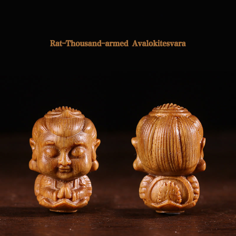 Chinese Zodiac Natal Buddha Green Sandalwood Lotus Engraved Positive Home Decoration - Rat-Thousand-armed Avalokitesvara - image 2