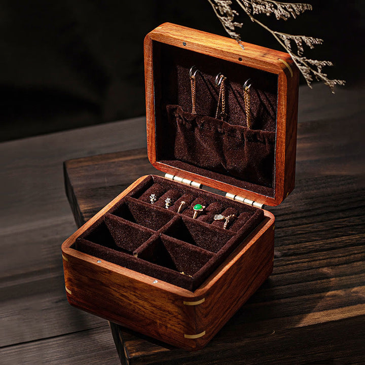 Antique Flower Leaf Handmade Rosewood Jewelry Storage Box Wooden Gift Organizer Box - image 1