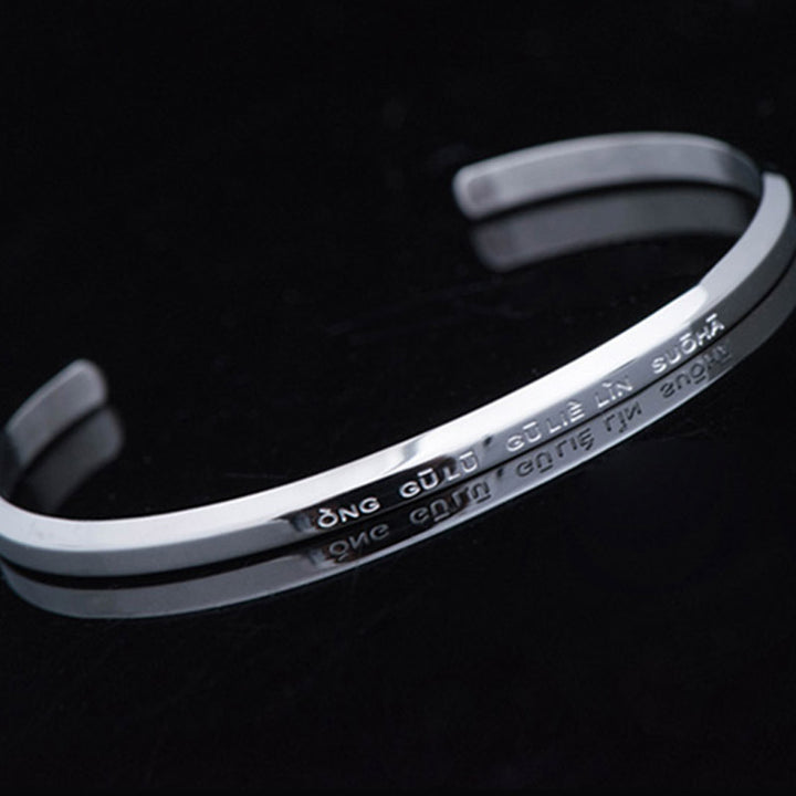 Buddha Stones Six True Words Engraving Titanium Steel Blessing Protection Bracelet - image 8