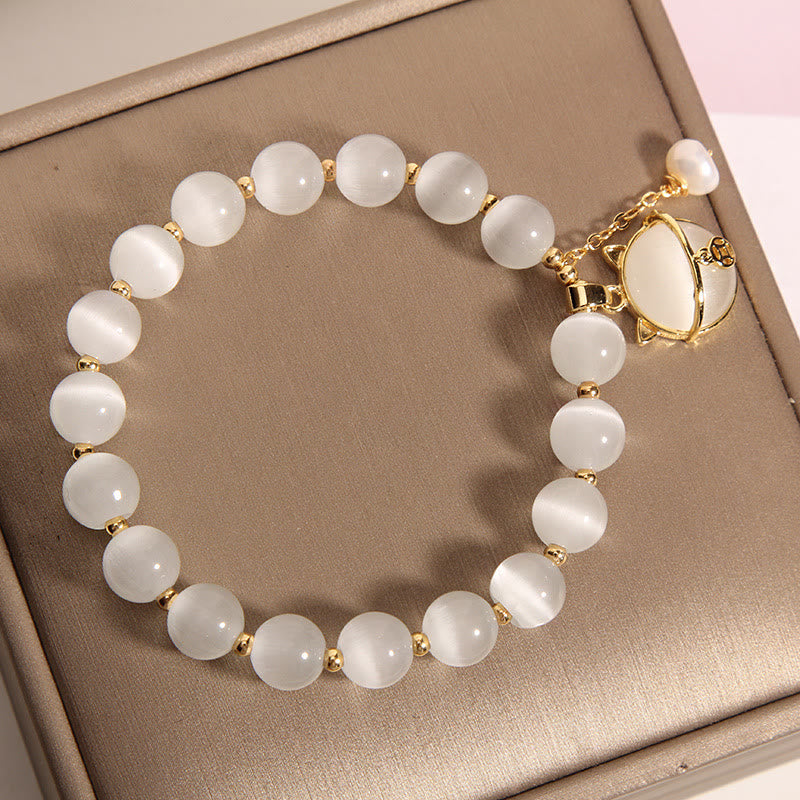 Buddha Stones Cat's Eye Lovely Cat Pattern Pearl Love Charm Bracelet - image 4