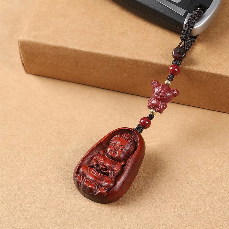 Buddha Stones Small Leaf Red Sandalwood Buddha Cinnabar Chinese Zodiac Amulet Protection Key Chain - image 9