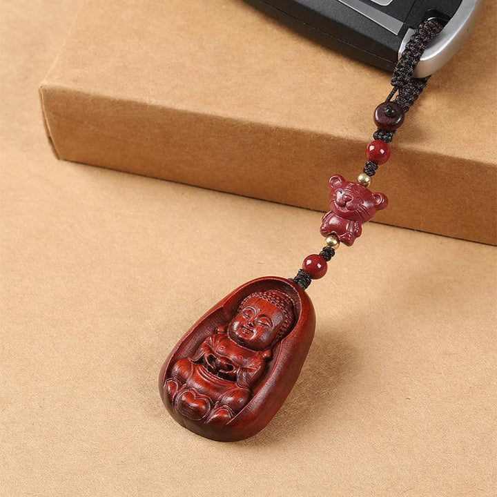 Buddha Stones Small Leaf Red Sandalwood Buddha Cinnabar Chinese Zodiac Amulet Protection Key Chain - image 9