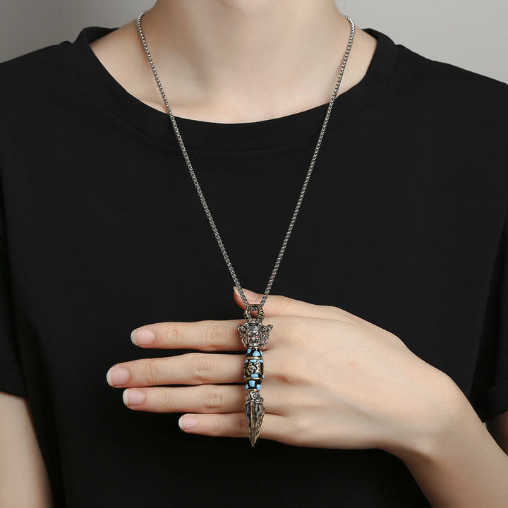 Buddha Stones Tibet Om Mani Padme Hum Dzi Bead Dorje Vajra Pattern Wealth Rotatable Necklace Pendant - image 3