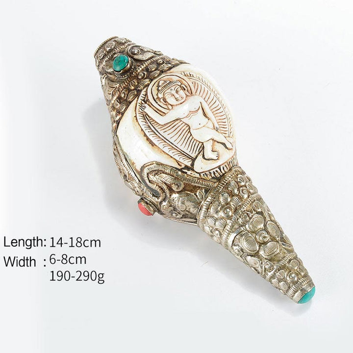 Tibetan Handmade Engraved Shankha Buddha Conch Shell Wealth Positive Decoration - Sakyamuni Buddha - image 17