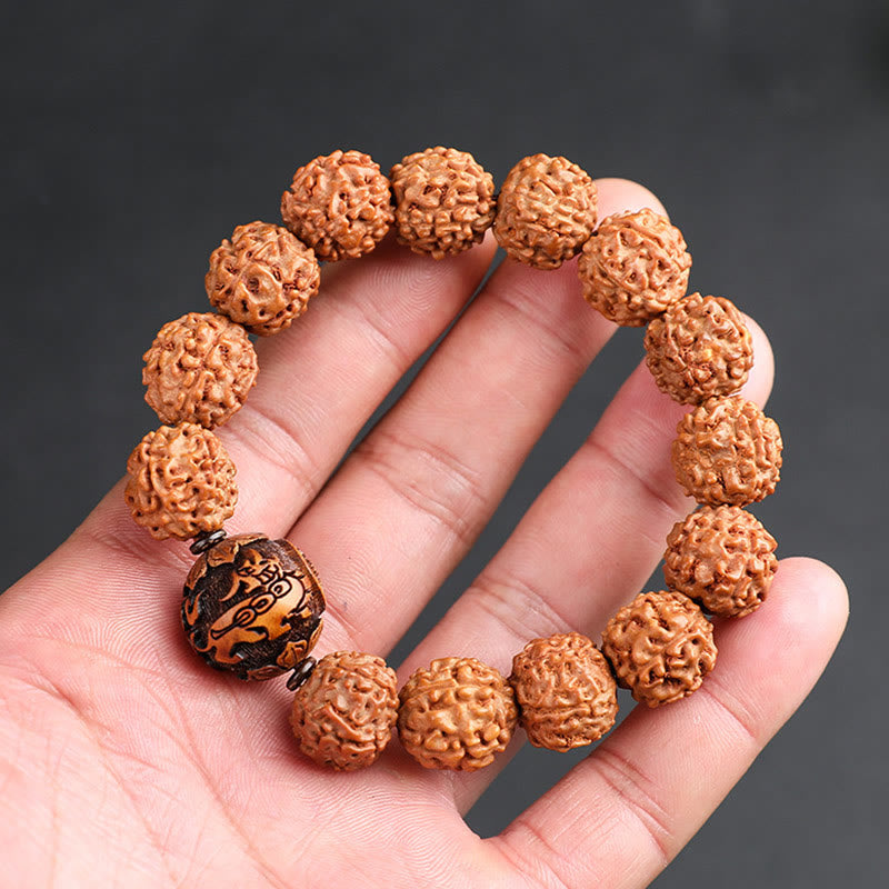 Buddha Stones Tibet Rudraksha Bodhi Seed PiXiu Copper Coin Wealth Luck Bracelet - Rudraksha Bodhi Seed - image 0