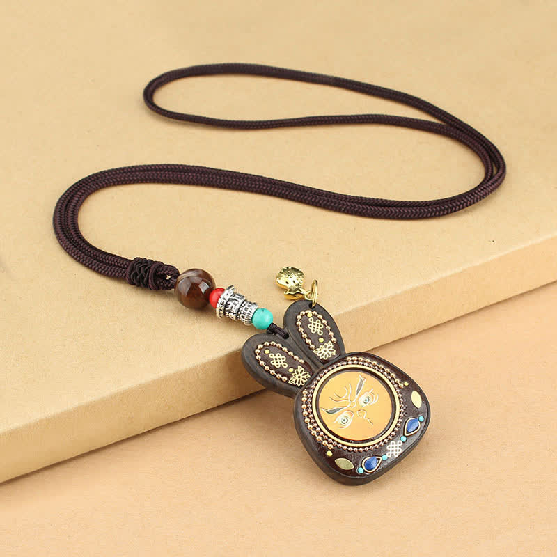 Tibet Ebony Five God of Wealth Thangka Necklace Pendant - Orange - image 12