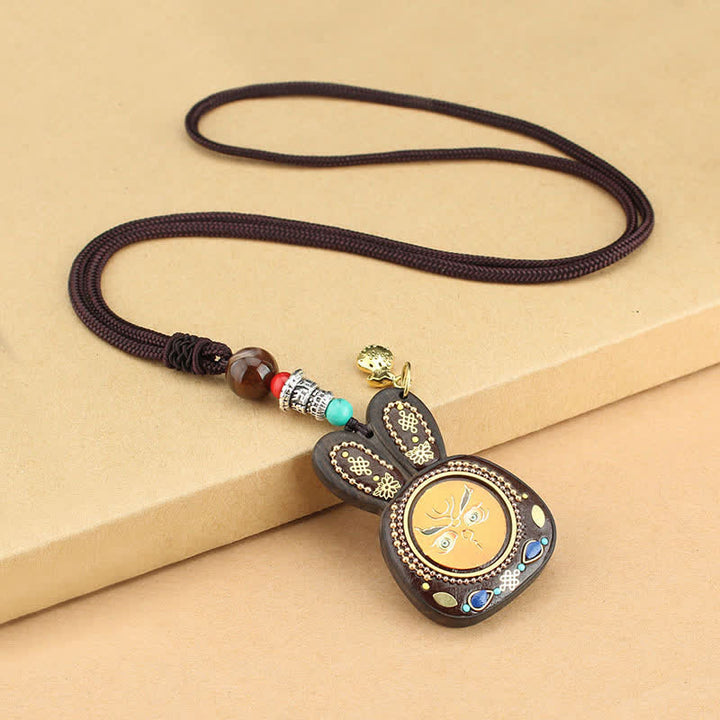 Tibet Ebony Five God of Wealth Thangka Necklace Pendant - Orange - image 12