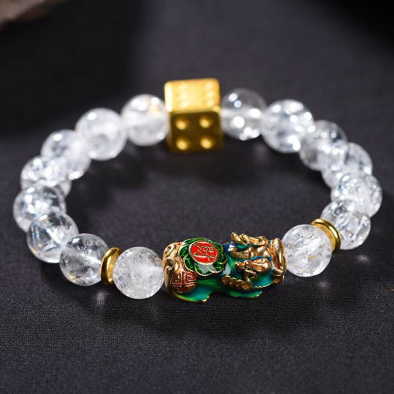 Buddha Stones Color-Changing Pixiu White Crystal Dice Wealth Bracelet - 0.47 in (12 mm) - image 0