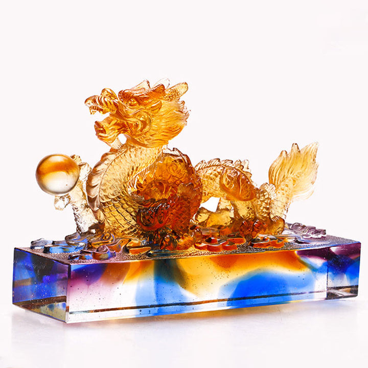 Buddha Stones Handmade Multicolored Dragon Liuli Crystal Art Piece Protection Home Office Decoration - image 4