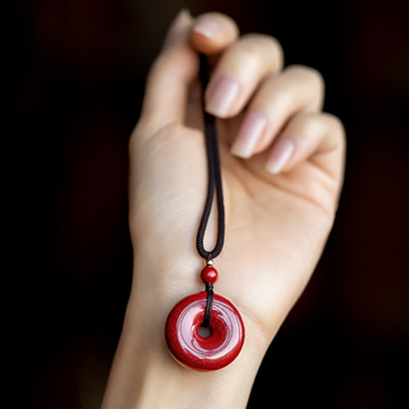 Buddha Stones Cinnabar Peace Buckle Calm Blessing Necklace Pendant - image 5