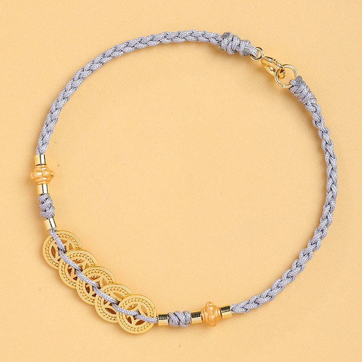 Buddha Stones Copper Coin Fortune Tree Pearl Luck Blue Rope Braided Bracelet - image 3