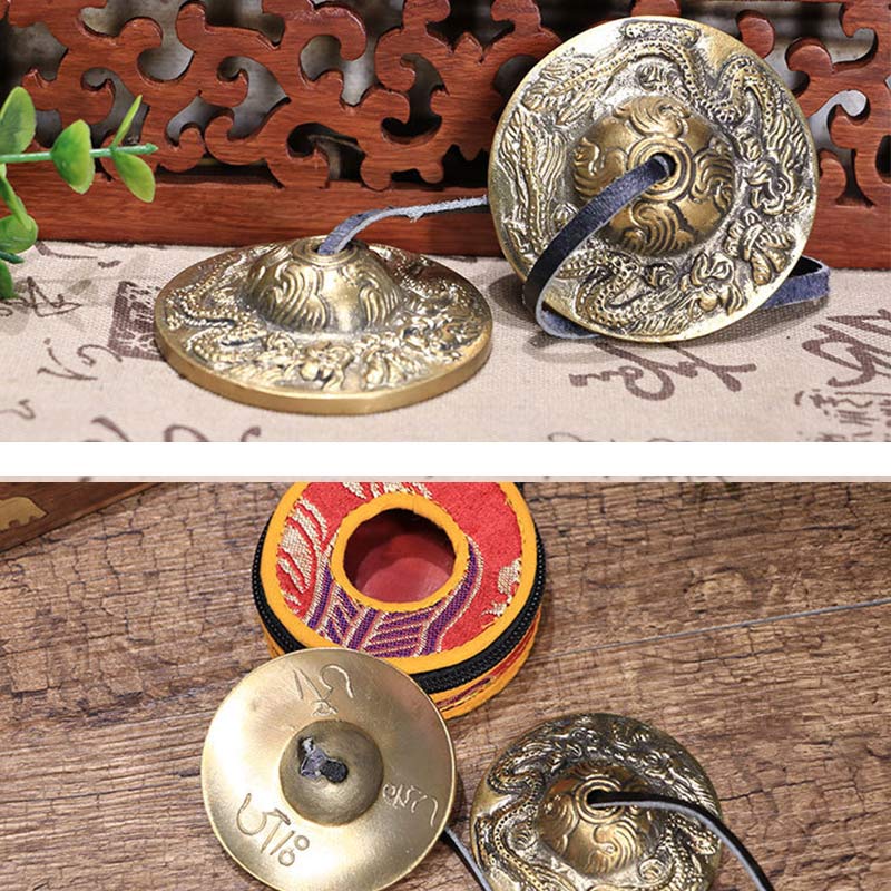 Buddha Stones Tibetan Tingsha Bell Six True Words Dragon Copper Balance Decoration With Bag - image 19