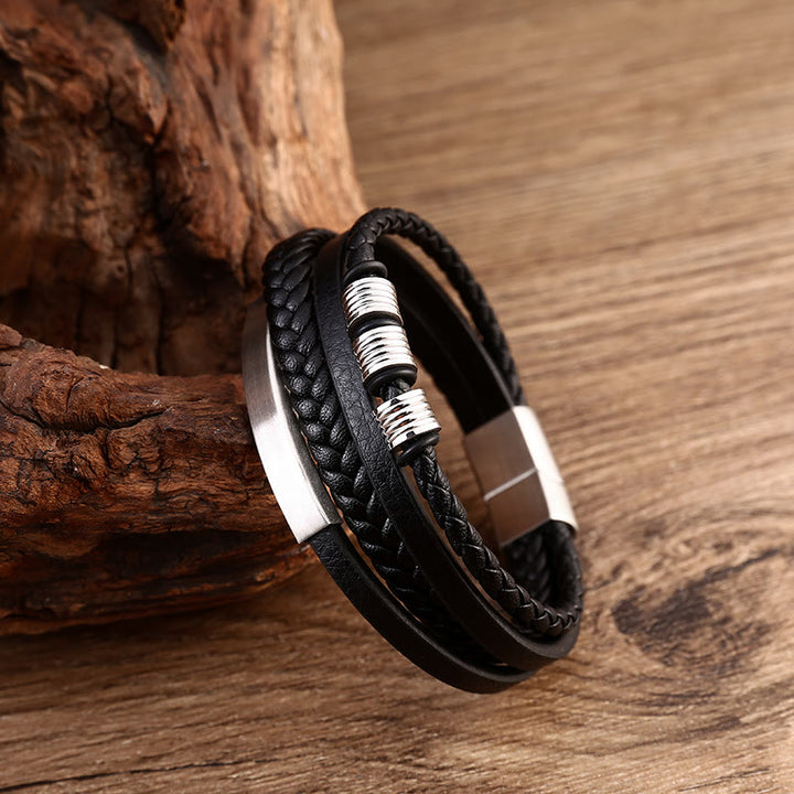 Buddha Stones Leather Multi-Layer Titanium Steel Balance Braided Magnetic Buckle Bracelet - image 7