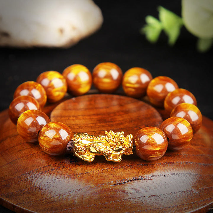 Buddha Stones Lucky Golden Tiger Eye Abundant Pixiu Bracelet - image 4