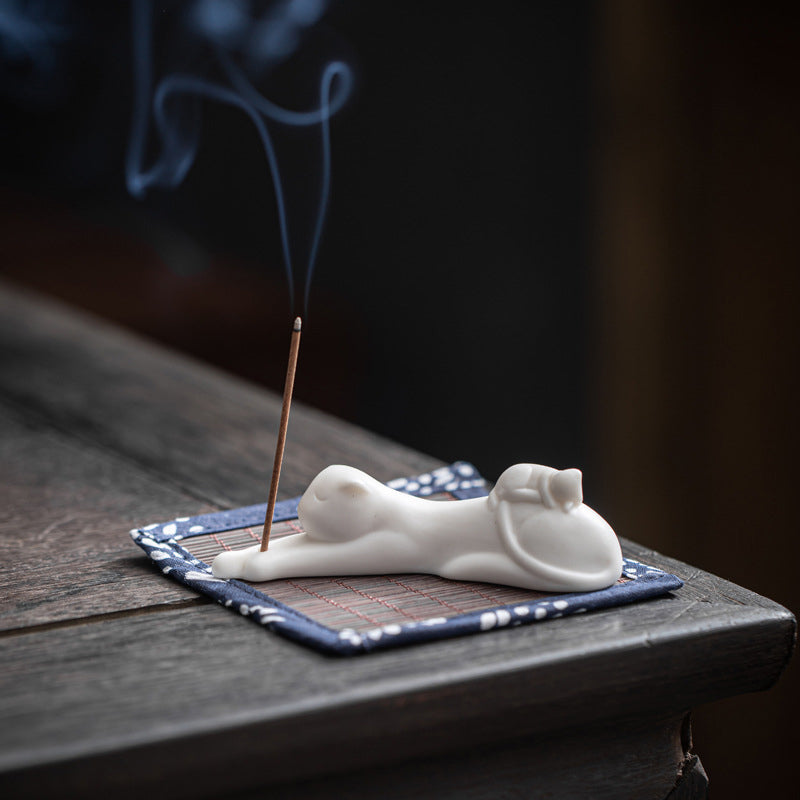 Lovely Cat Panda Ceramic Blessing Incense Burner Decoration - Lazy Cat Incense Holder - image 13