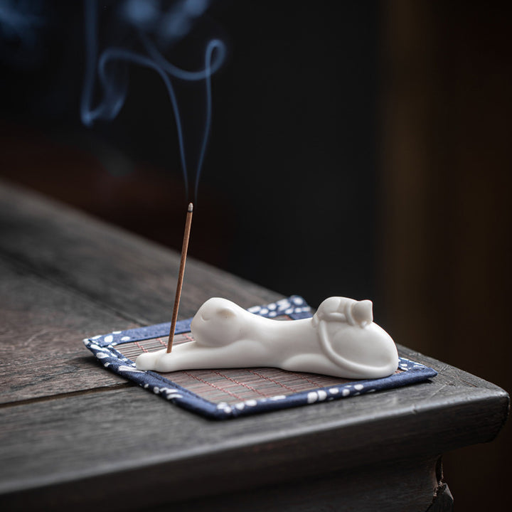 Lovely Cat Panda Ceramic Blessing Incense Burner Decoration - Lazy Cat Incense Holder - image 13