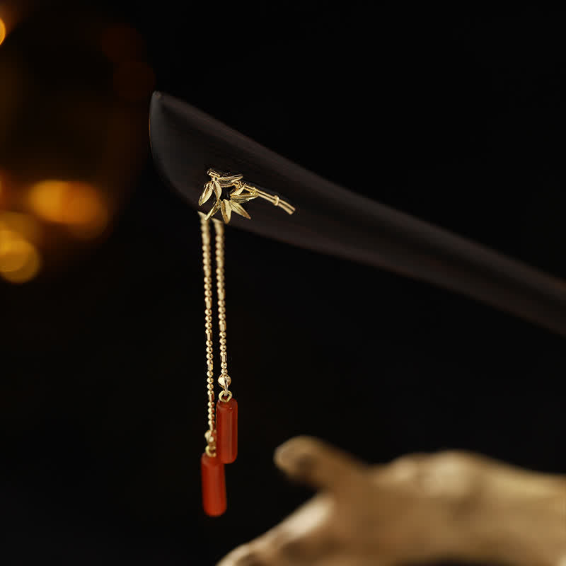 Red Agate Ebony Wood Confidence Tassel Hairpin - image 6