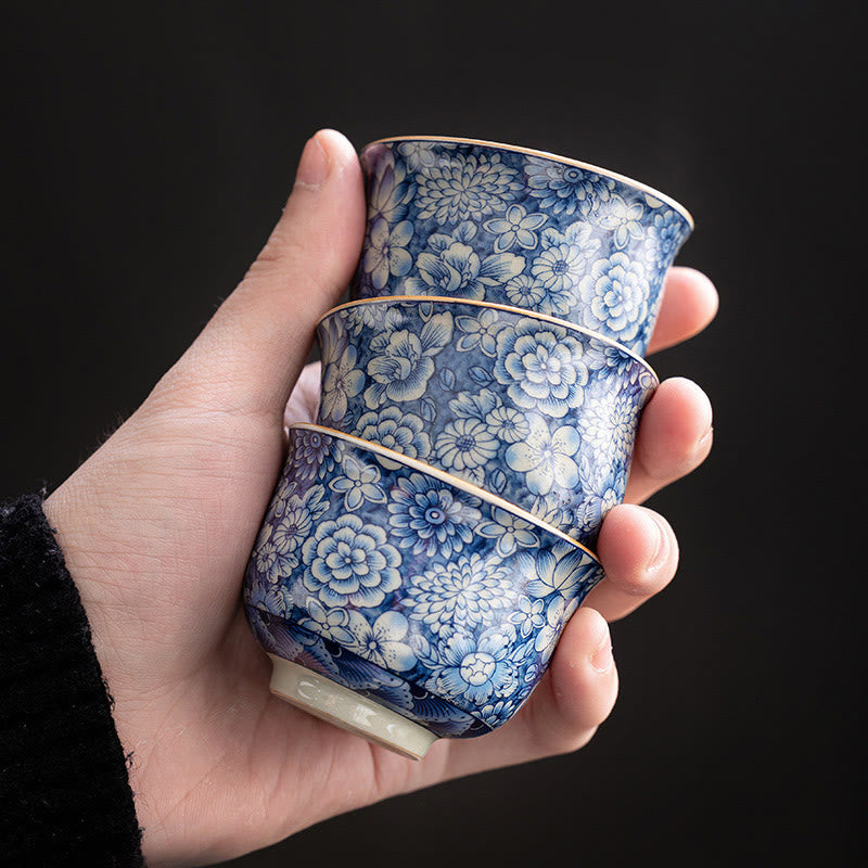 Buddha Stones Vintage Lotus Peony Plum Blossom Chrysanthemum Ceramic Teacup Tea Cups - image 13
