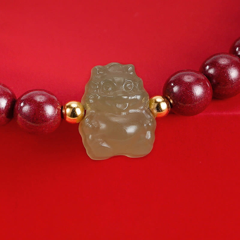 Buddha Stones 925 Sterling Silver Year of the Dragon Natural Cinnabar Hetian Jade Dragon Fu Character Ruyi As One Wishes Charm Blessing Bracelet - image 5