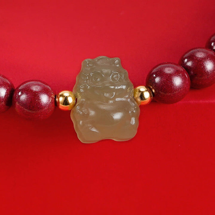 Buddha Stones 925 Sterling Silver Year of the Dragon Natural Cinnabar Hetian Jade Dragon Fu Character Ruyi As One Wishes Charm Blessing Bracelet - image 5