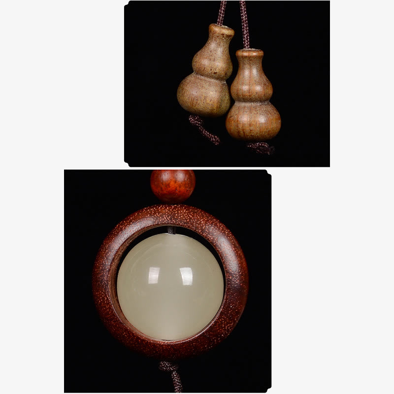 Buddha Stones Red Sandalwood Ebony Wood Green Sandalwood Luminous Lucky Bead Gourd Peace Key Chain - image 7