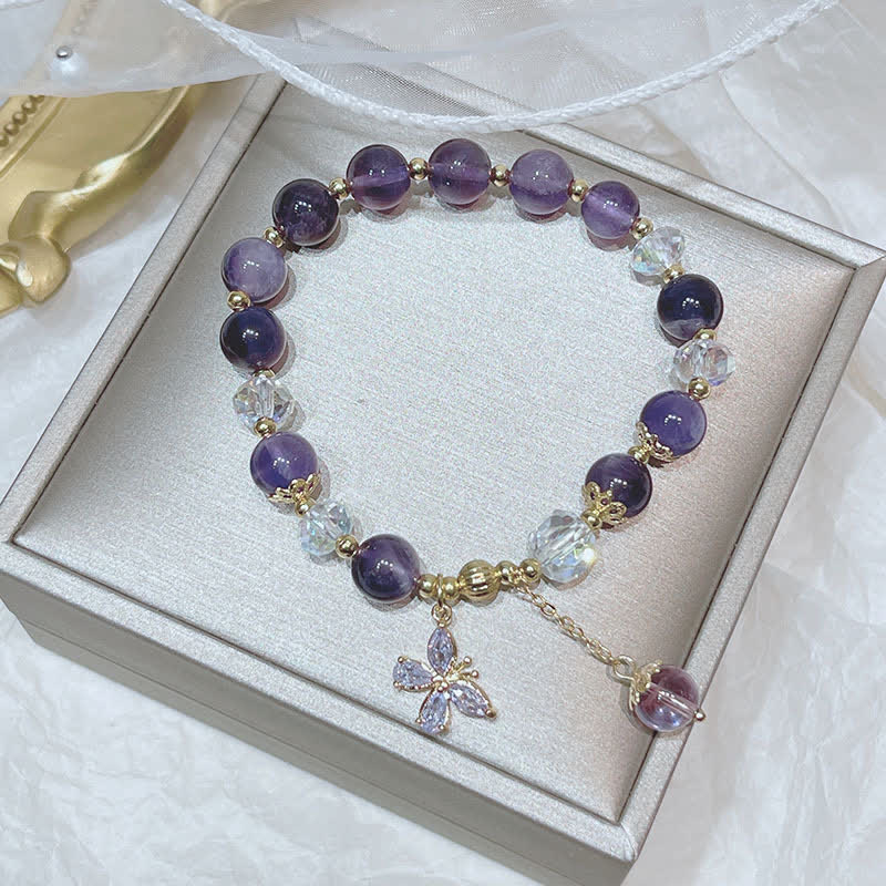 Buddha Stones Natural Amethyst Crystal Spiritual Butterfly Charm Bracelet - image 13