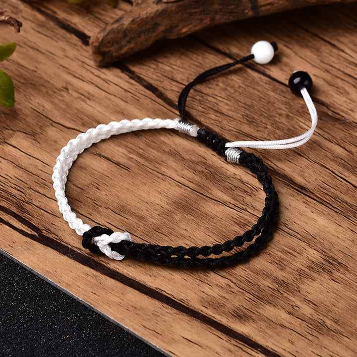 Buddha Stones Handmade Black White Rope Braided Healing Bracelet - 17cm - image 1