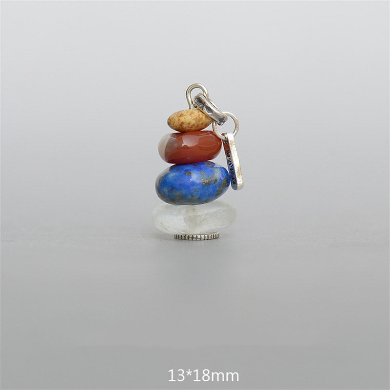 Buddha Stones Zen Cairn Labradorite Various Crystals Calm Pendant Necklace - Landscape Stone&Red Agate&Lazurite&Aqua Glass Bead Pendant 13*18mm - image 16