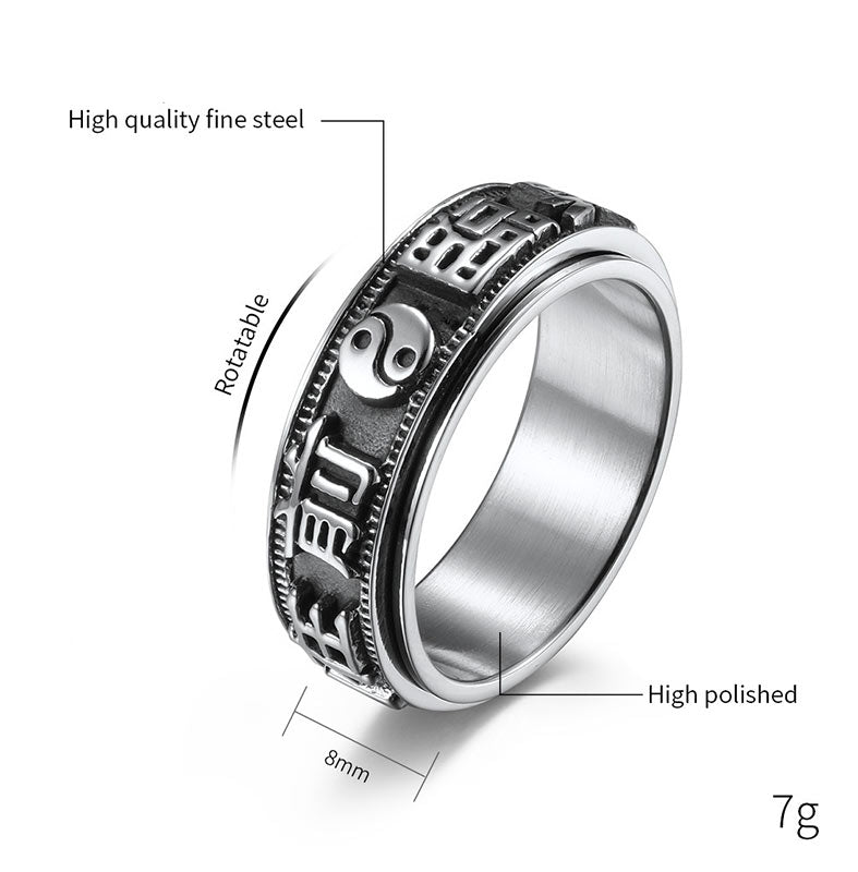 Letter Words Balance Calm Titanium Steel Rotatable Ring - image 6
