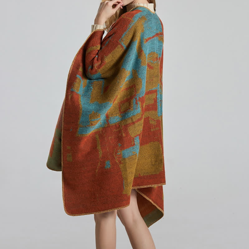 Tibetan Orange Shawl Warm Cloak Scarf - image 9