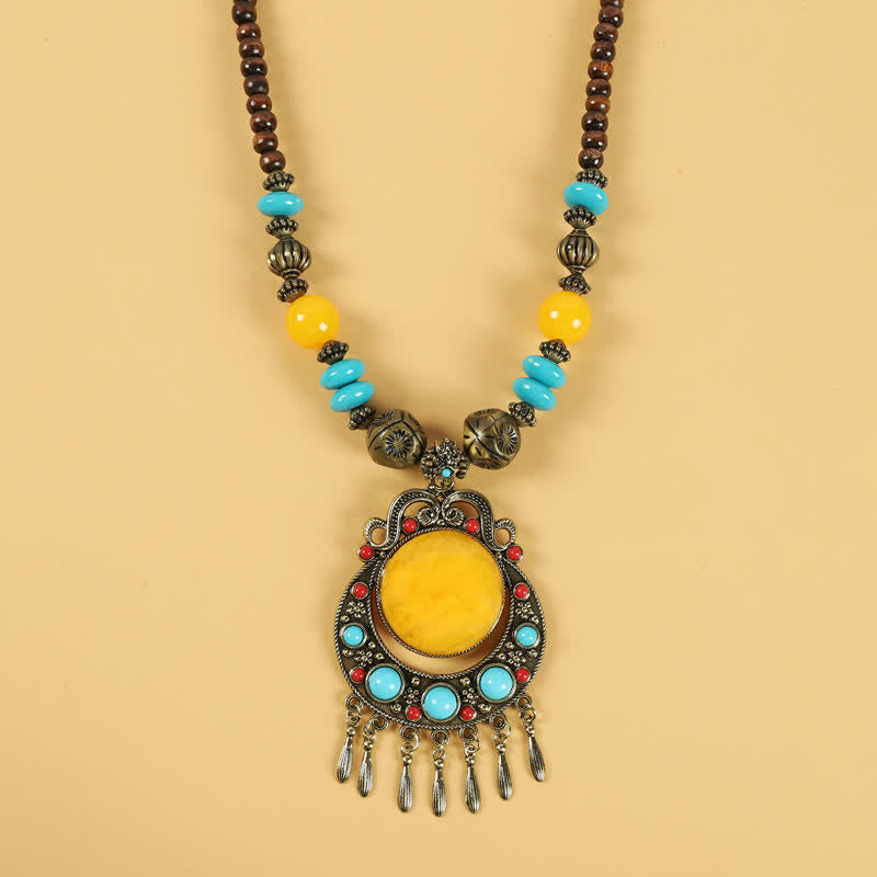 Tibetan Retro Beads Tassel Hair Decoration Hair Accessories - Tassel-Yellow - image 9
