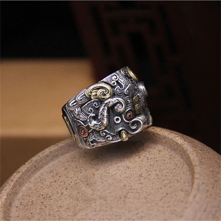 Buddha Stones 925 Sterling Silver Fengshui Kui Cattle Protection Adjustable Ring - image 5