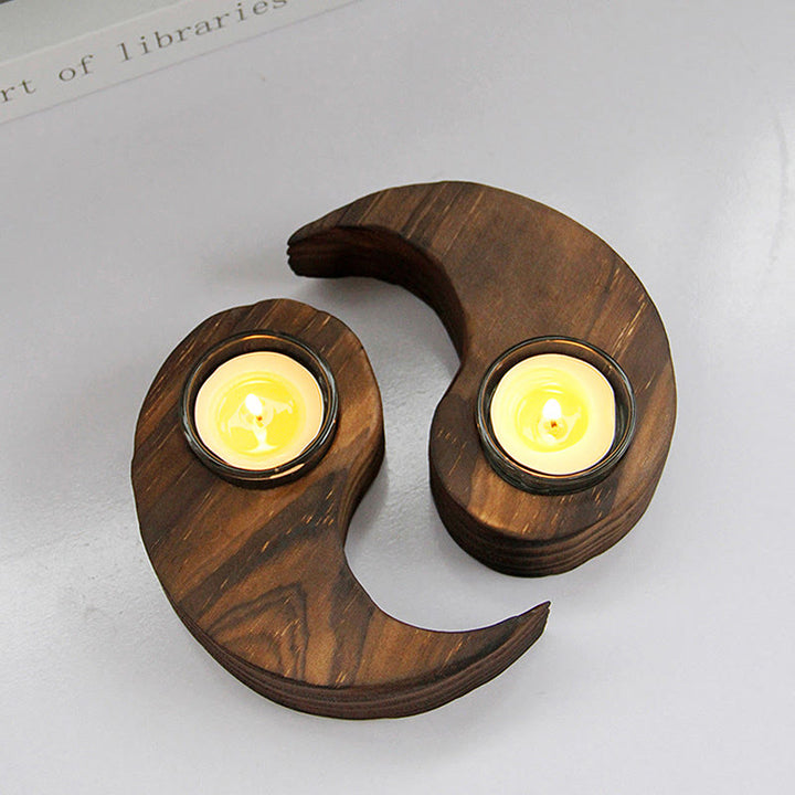 Buddha Stones Yin Yang Wood Candle Holder Meditation Rituals Use Items - image 14