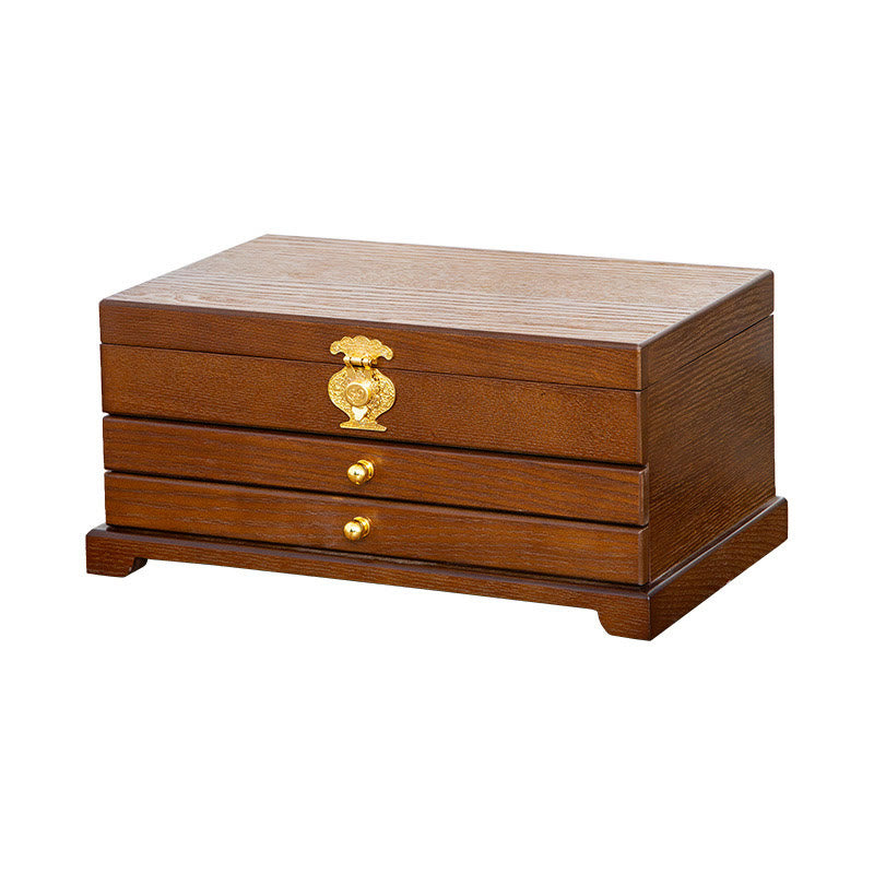 Buddha Stones Retro Wooden Jewelry Box Three-Layer Jewelry Storage Box - image 18