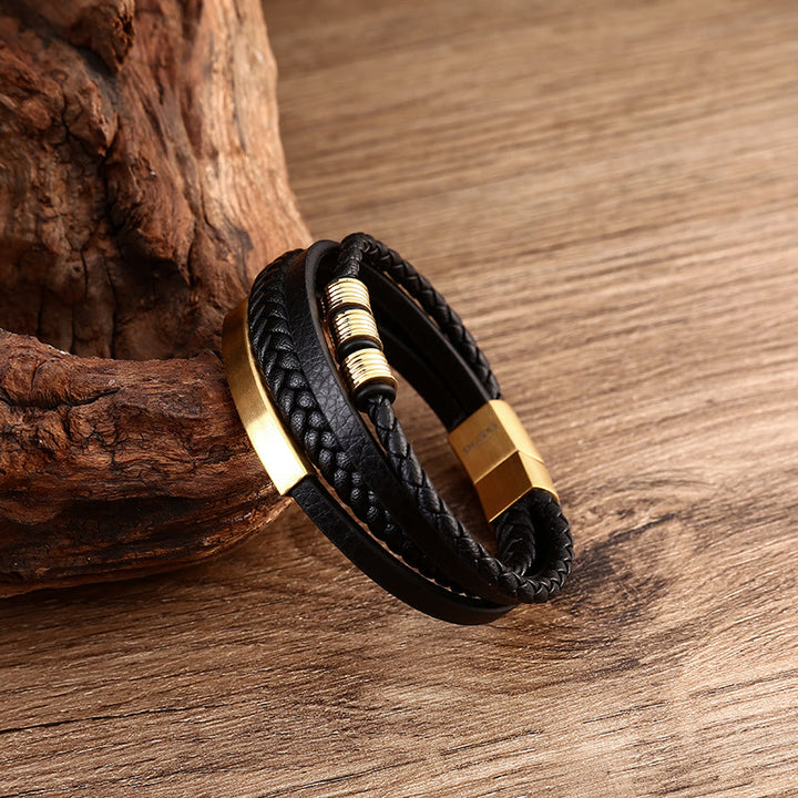 Buddha Stones Leather Multi-Layer Titanium Steel Balance Braided Magnetic Buckle Bracelet - image 13