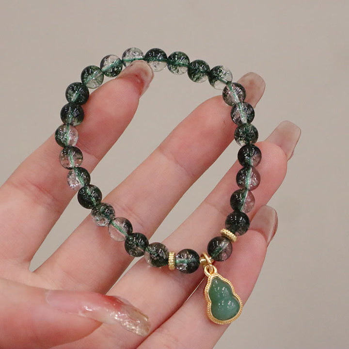 Buddha Stones Natural Green Phantom Confidence Gourd Buddha Charm Bracelet - image 5