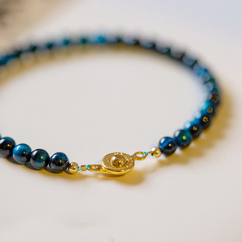 Buddha Stones Natural Blue Tiger Eye Stone Protection Chain Bracelet - image 7