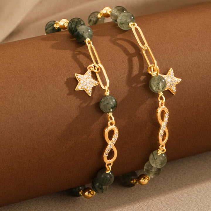 Buddha Stones 14K Gold Green Rutilated Quartz Möbius Loop Eternal Love Star Protection Bracelet - image 4