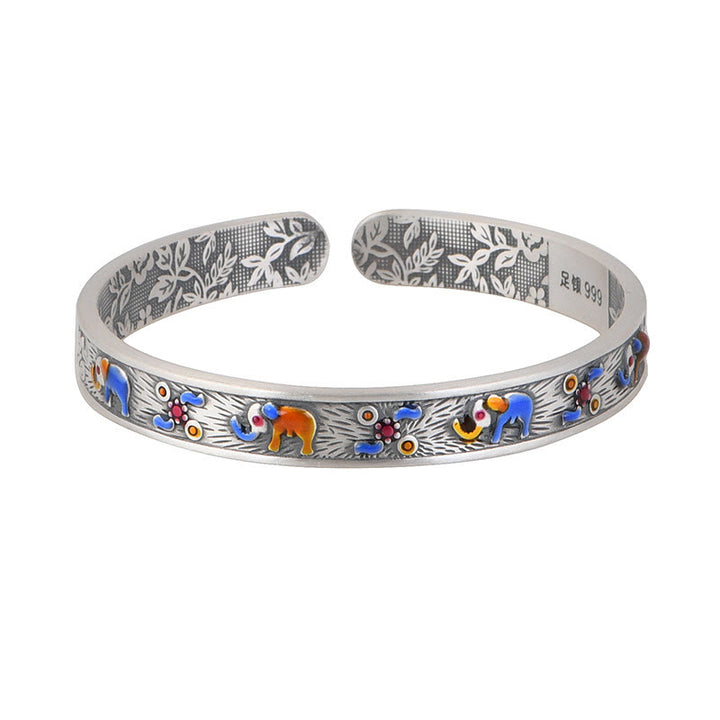 Buddha Stones 999 Sterling Silver Elephant Strength Wisdom Bracelet Cuff Bangle - image 8