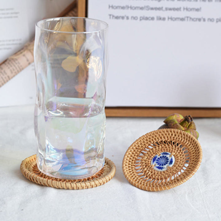 Ceramic Flower Pattern Rattan Cup Mat Tea Cup Coaster - image 4