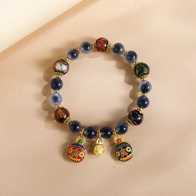 Buddha Stones Colorful Candy Agate Gold Swallowing Beast Family Liuli Glass Bead Strength Bracelet - Blue Candy Agate - image 1